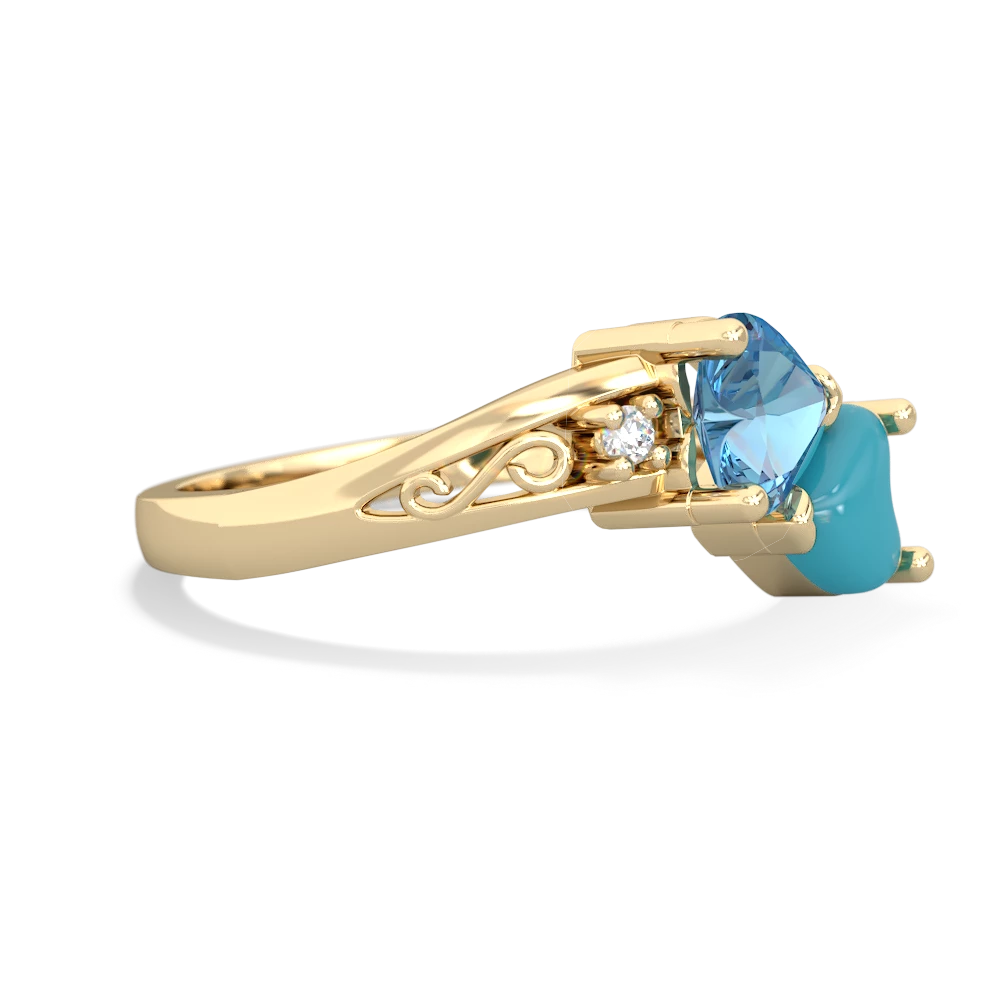 Blue Topaz Snuggling Hearts 14K Yellow Gold ring R2178