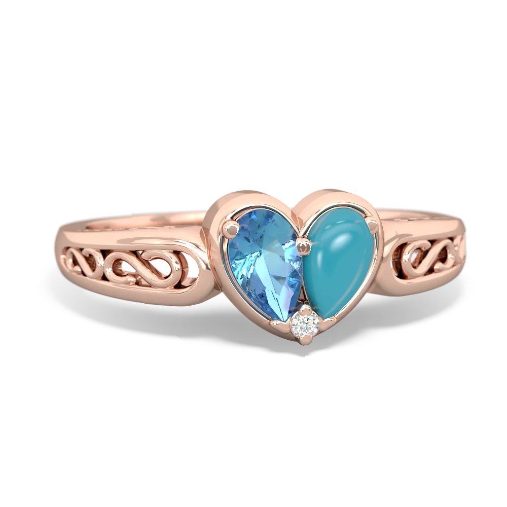 Blue Topaz Filligree 'One Heart' 14K Rose Gold ring R5070