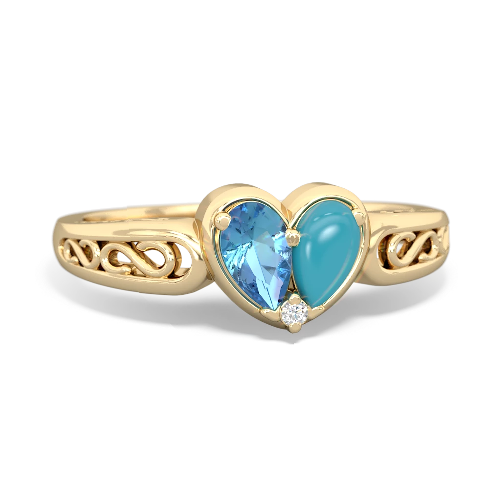 Blue Topaz Filligree 'One Heart' 14K Yellow Gold ring R5070