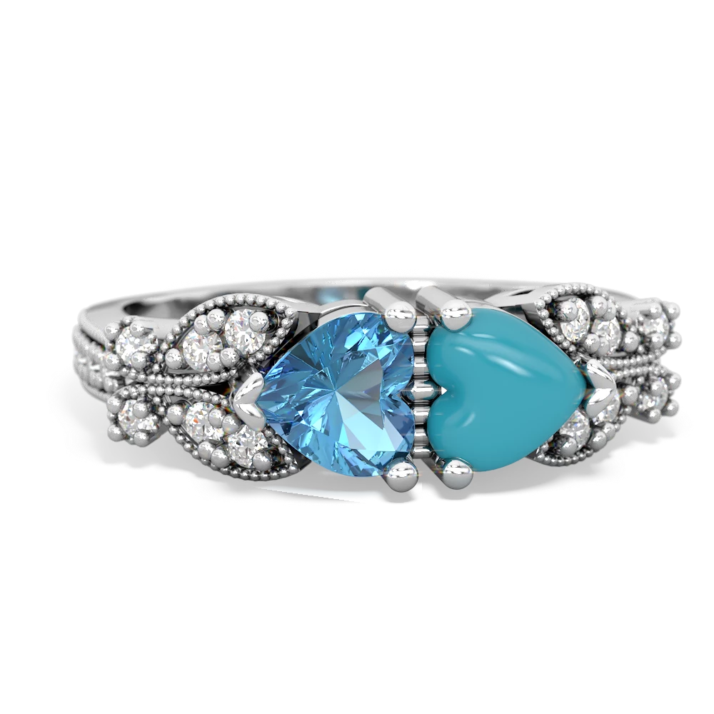 Blue Topaz Diamond Butterflies 14K White Gold ring R5601