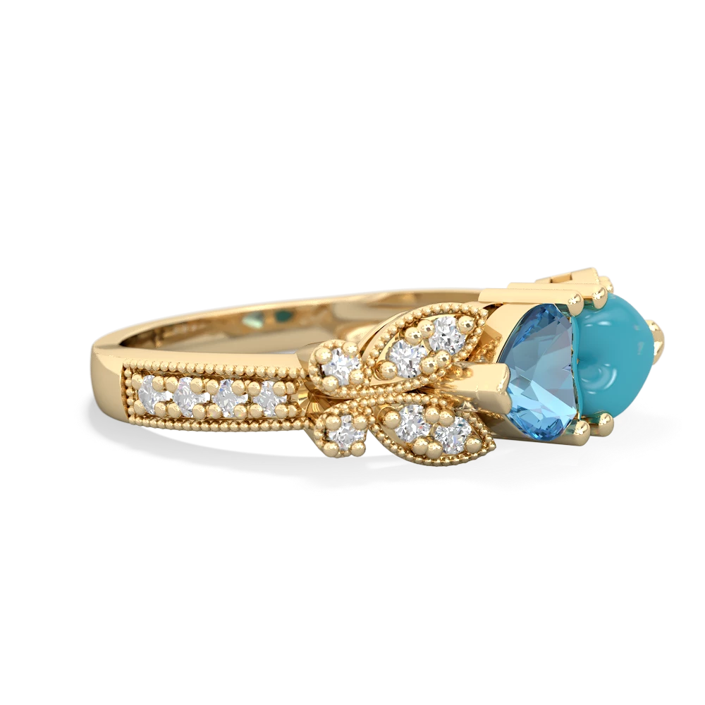 Blue Topaz Diamond Butterflies 14K Yellow Gold ring R5601