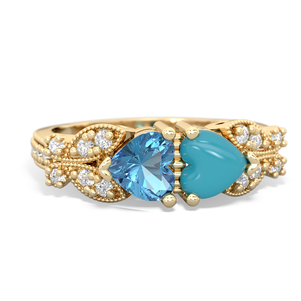 Blue Topaz Diamond Butterflies 14K Yellow Gold ring R5601