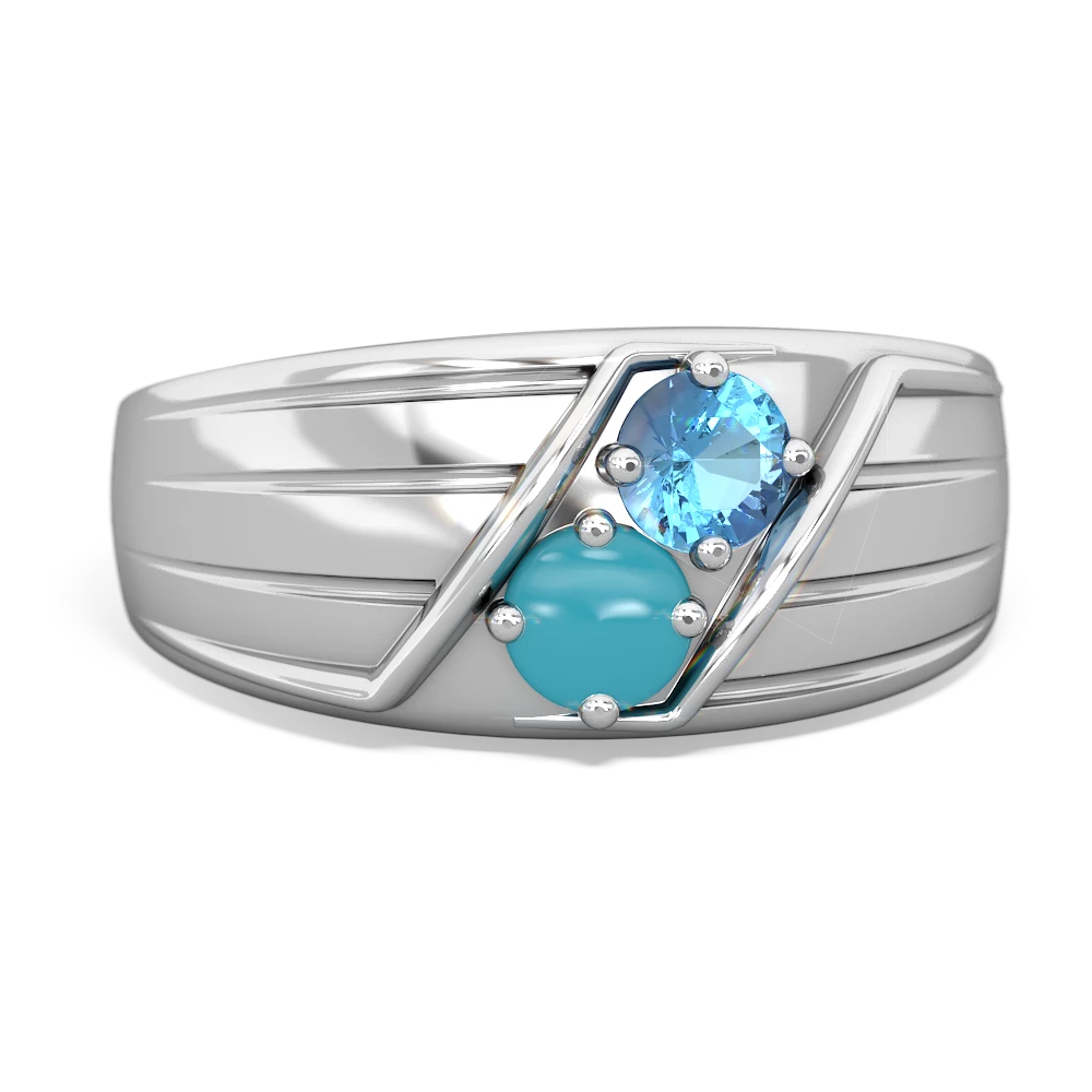 Blue Topaz Men's Streamline 14K White Gold ring R0460