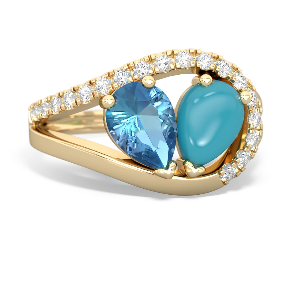 Blue Topaz Nestled Heart Keepsake 14K Yellow Gold ring R5650