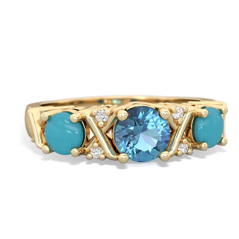 Blue Topaz Hugs And Kisses 14K Yellow Gold ring R5016