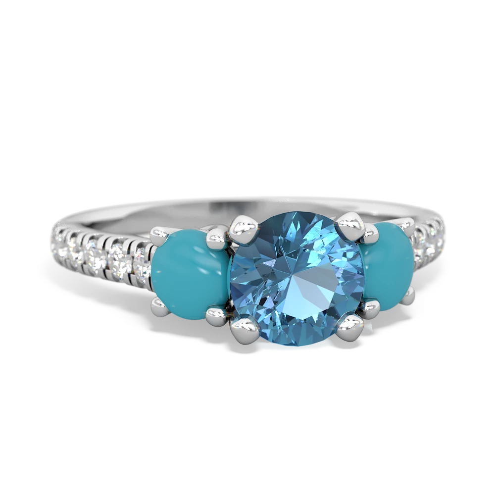 Blue Topaz Pave Trellis 14K White Gold ring R5500