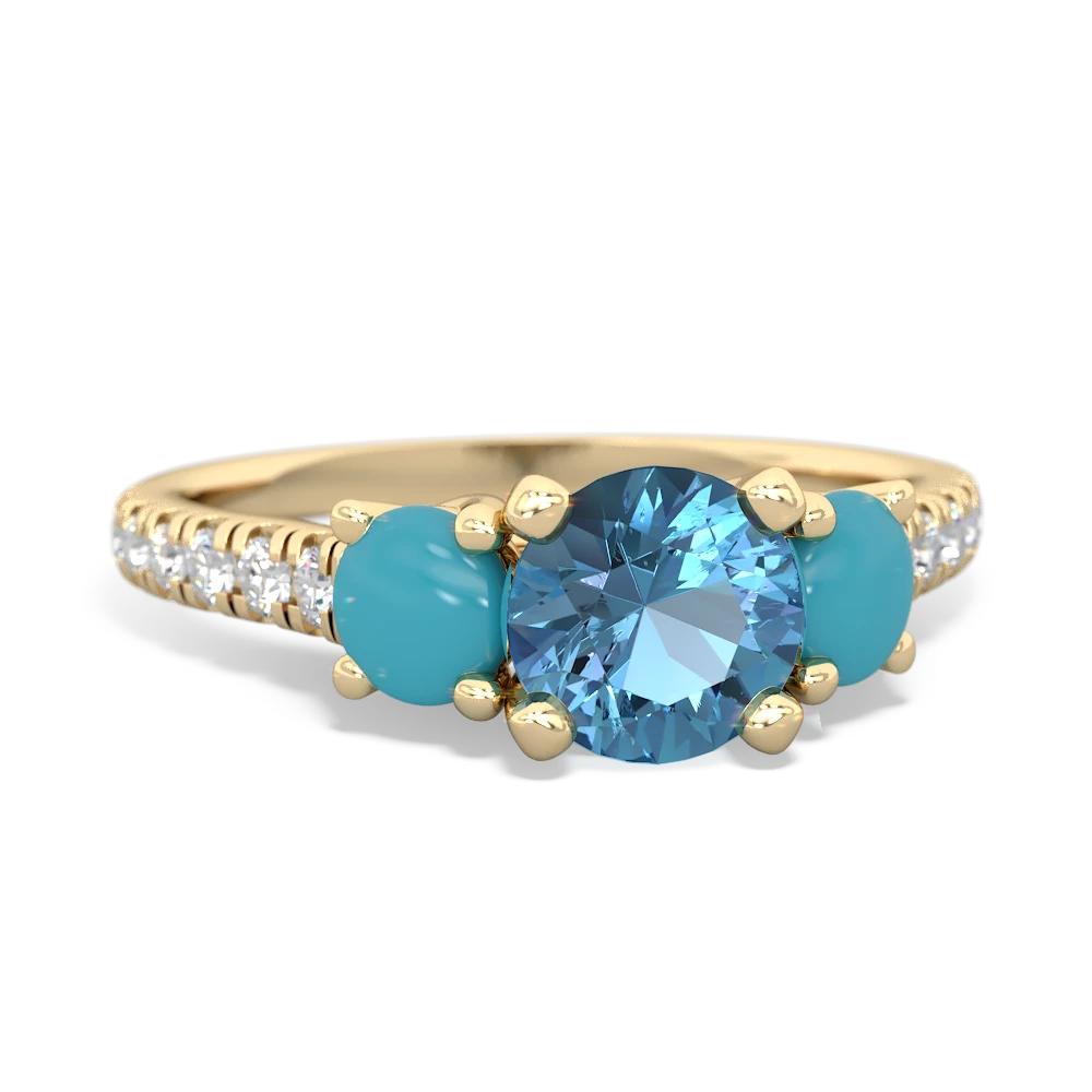 Blue Topaz Pave Trellis 14K Yellow Gold ring R5500