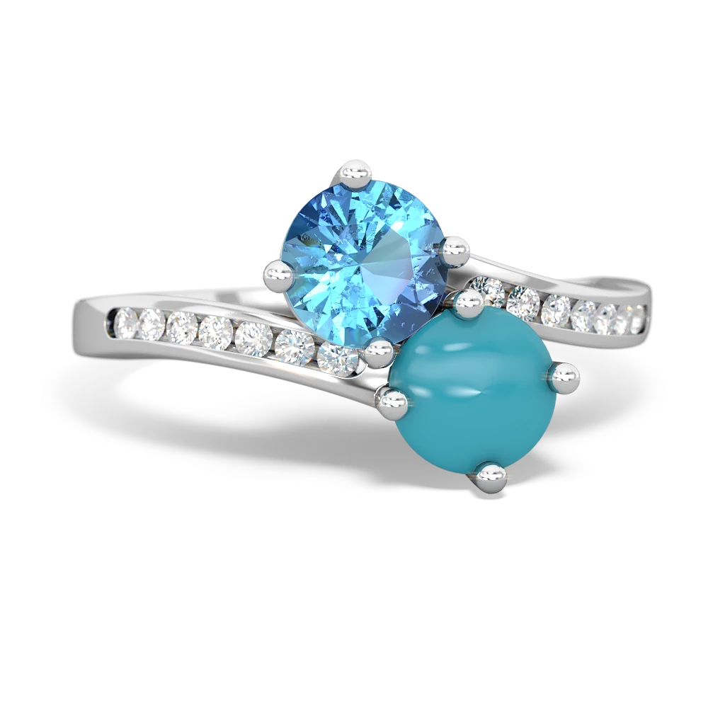 Blue Topaz Channel Set Two Stone 14K White Gold ring R5303