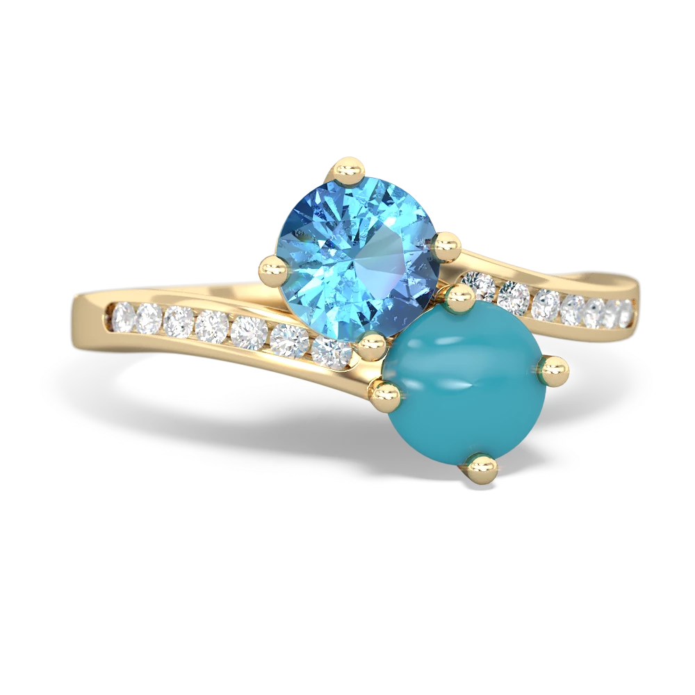 Blue Topaz Channel Set Two Stone 14K Yellow Gold ring R5303