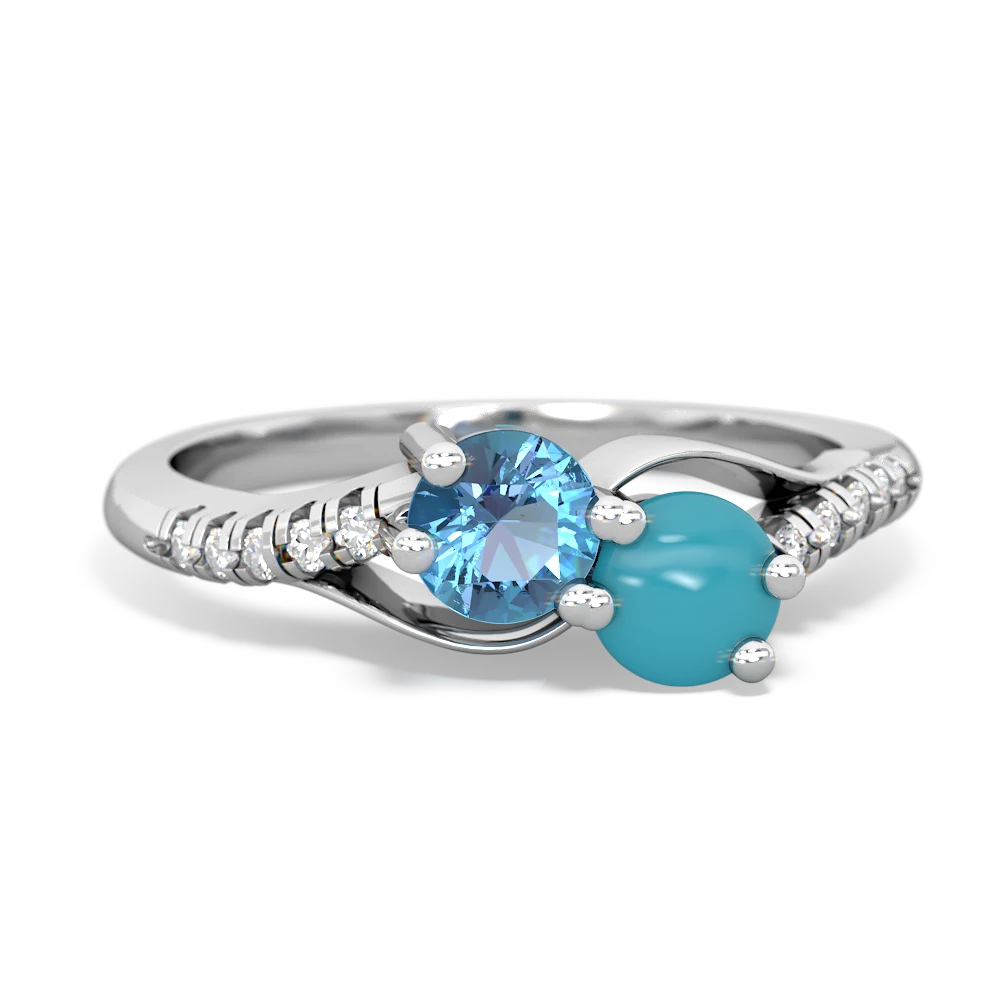 Blue Topaz Infinity Pave Two Stone 14K White Gold ring R5285