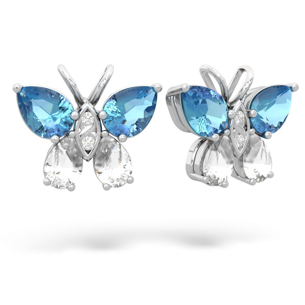 Blue Topaz Butterfly 14K White Gold earrings E2215