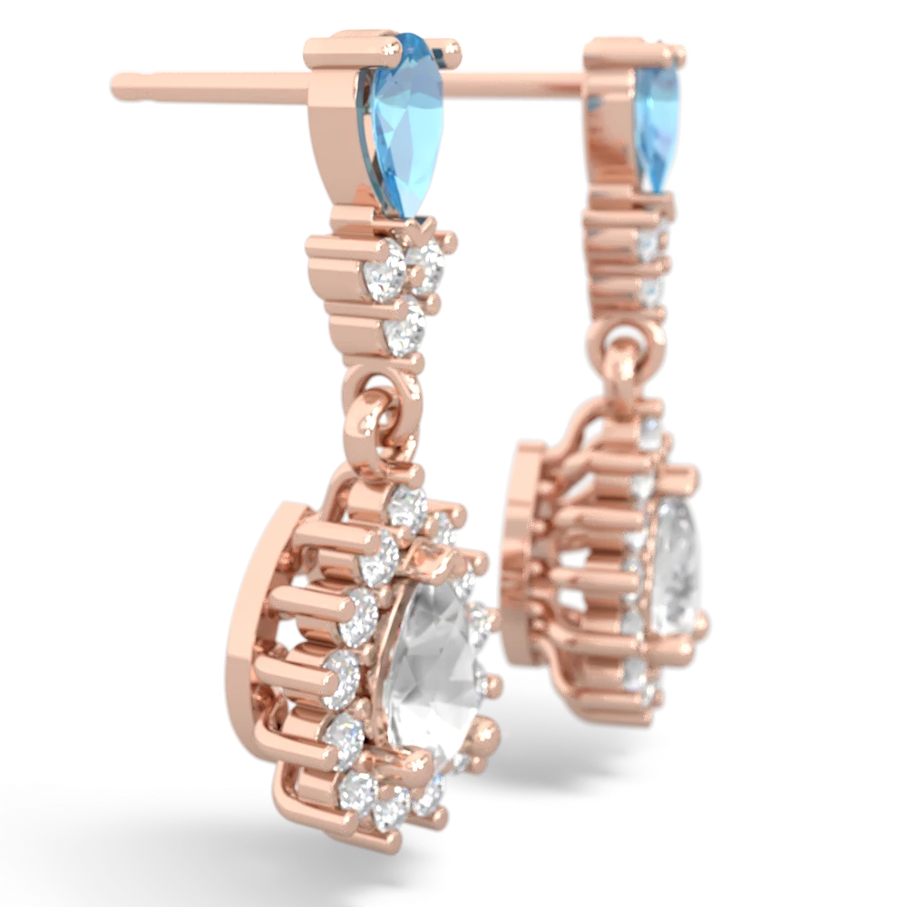 Blue Topaz Halo Pear Dangle 14K Rose Gold earrings E1882