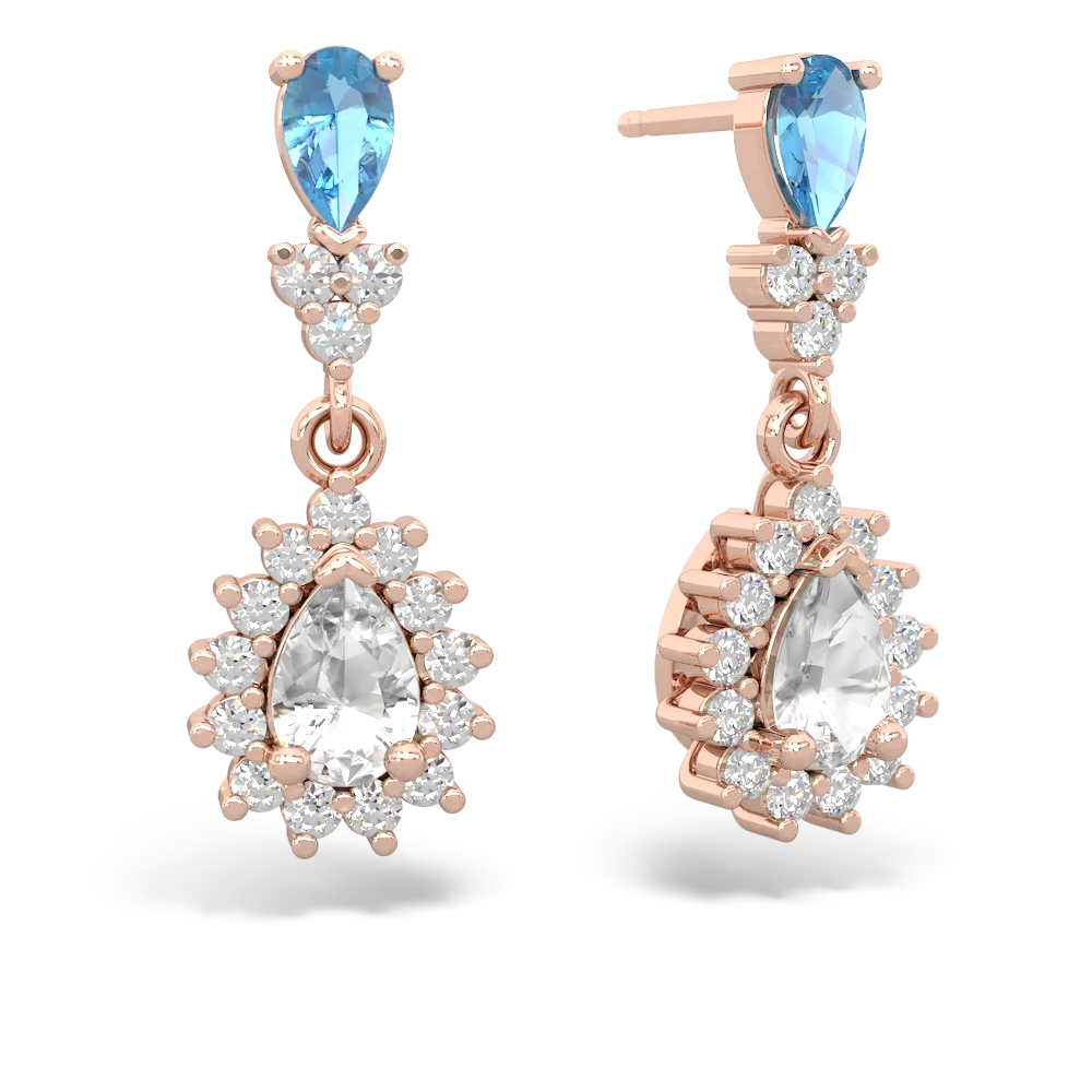 Blue Topaz Halo Pear Dangle 14K Rose Gold earrings E1882