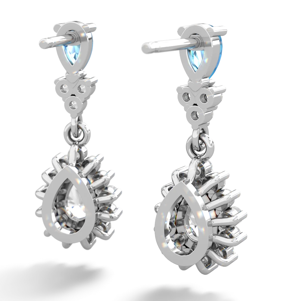 Blue Topaz Halo Pear Dangle 14K White Gold earrings E1882