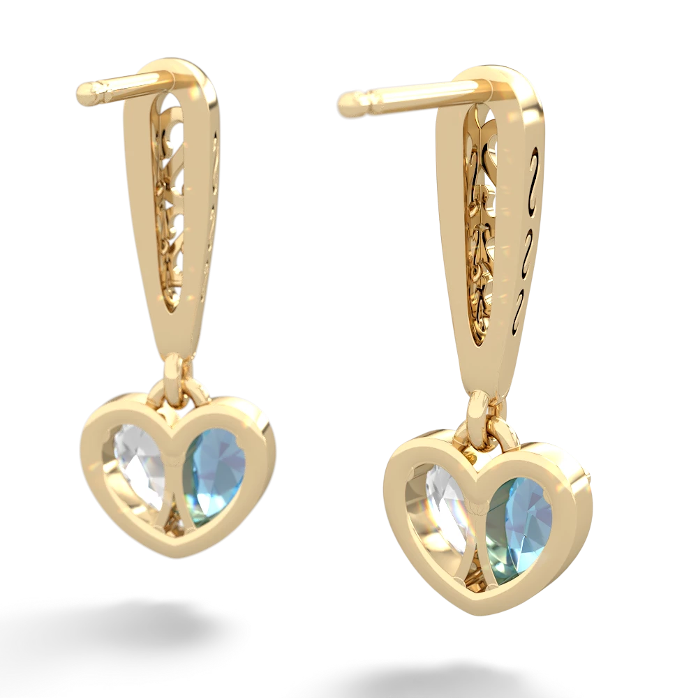 Blue Topaz Filligree Heart 14K Yellow Gold earrings E5070