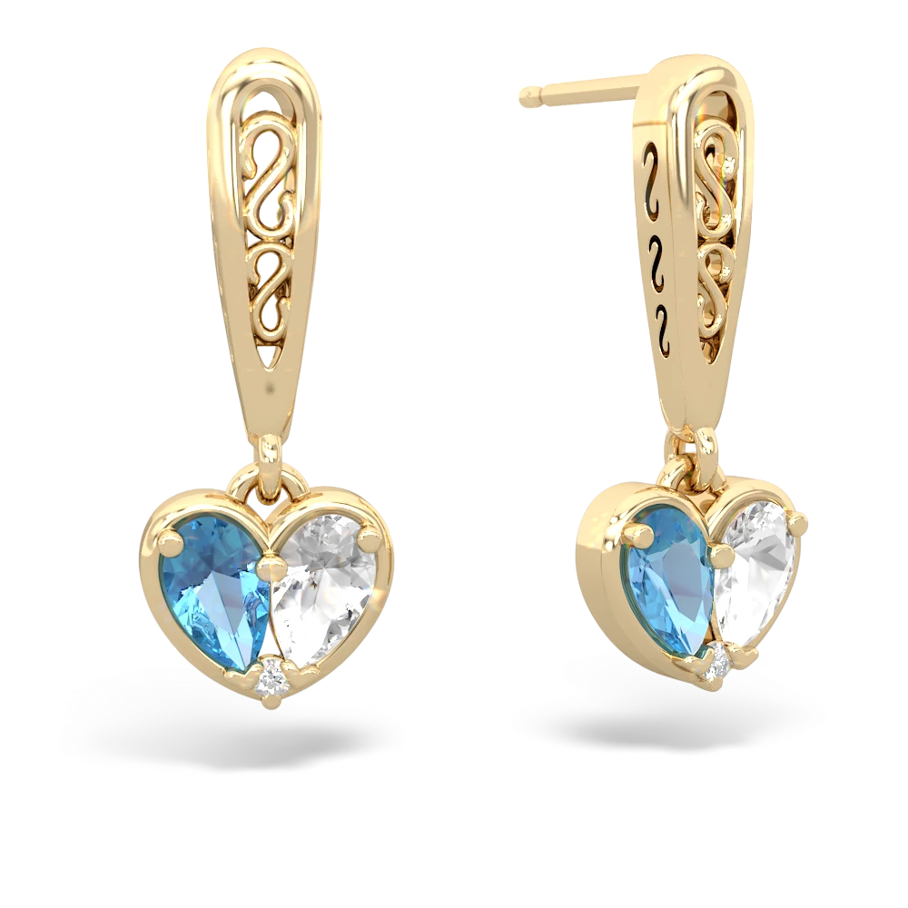 Blue Topaz Filligree Heart 14K Yellow Gold earrings E5070