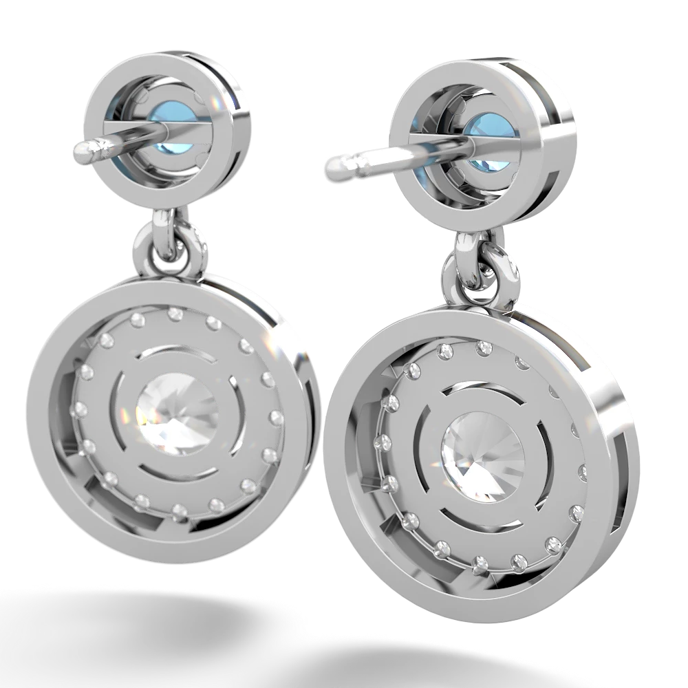 Blue Topaz Halo Dangle 14K White Gold earrings E5319