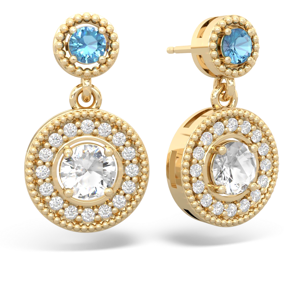 Blue Topaz Halo Dangle 14K Yellow Gold earrings E5319