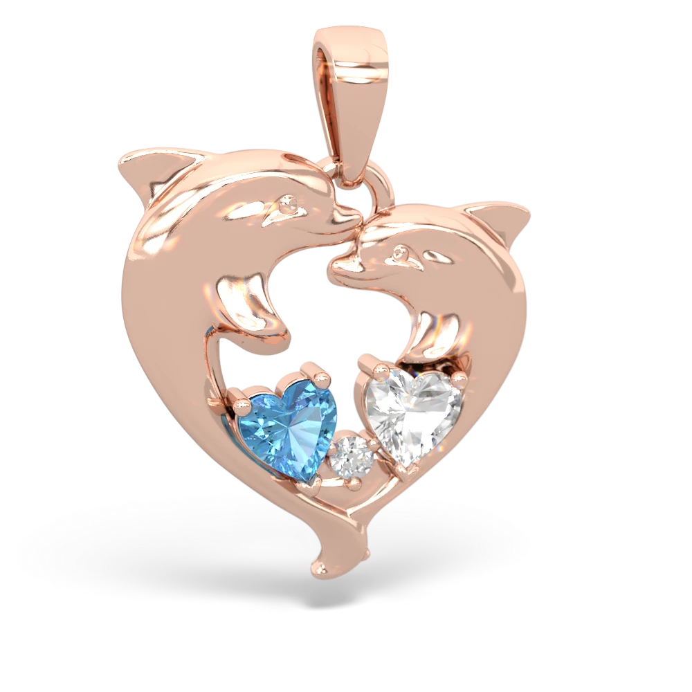 Blue Topaz Dolphin Heart 14K Rose Gold pendant P5820