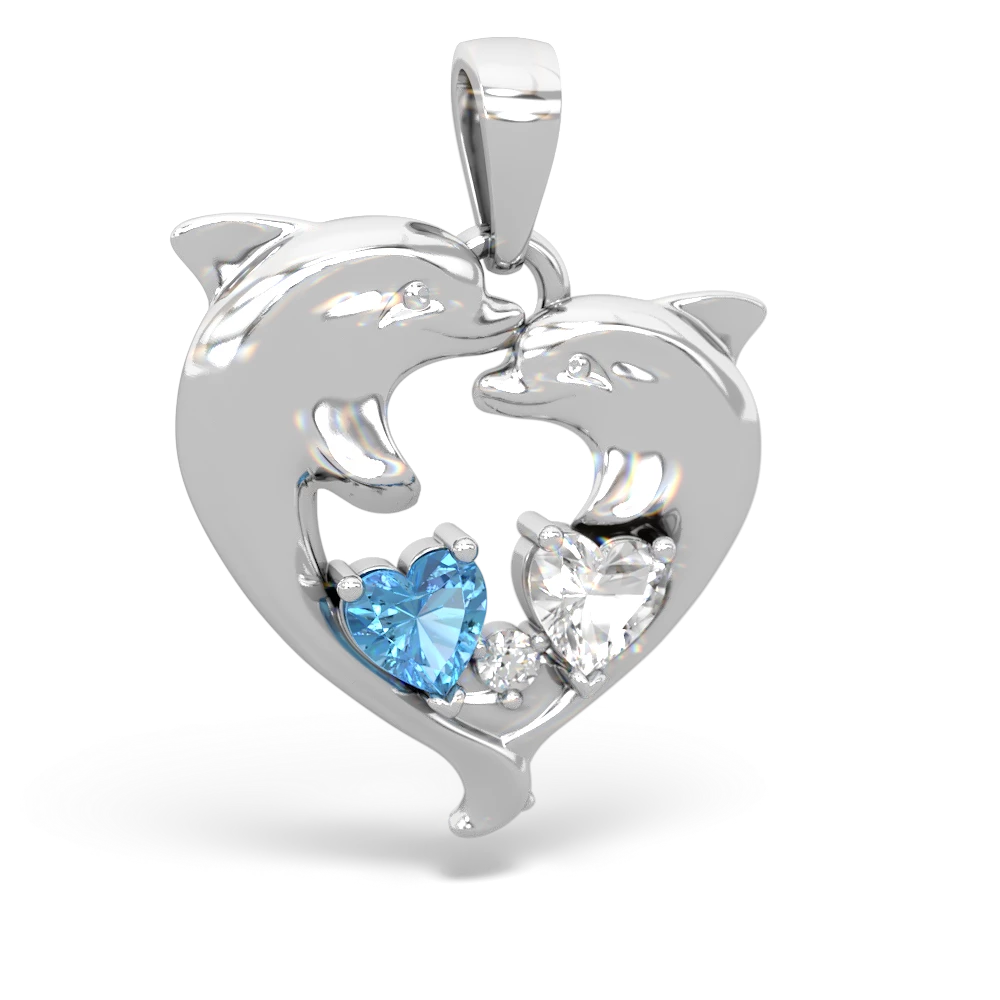 Blue Topaz Dolphin Heart 14K White Gold pendant P5820