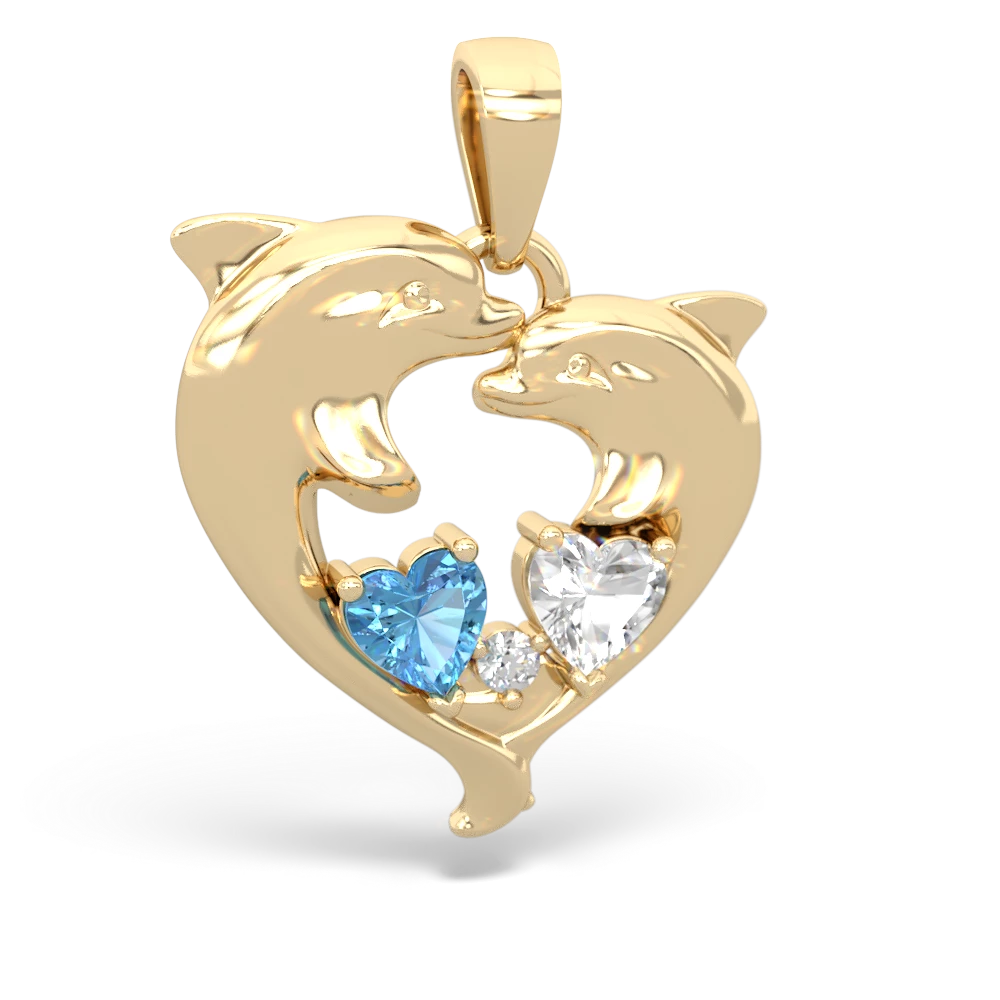 Blue Topaz Dolphin Heart 14K Yellow Gold pendant P5820