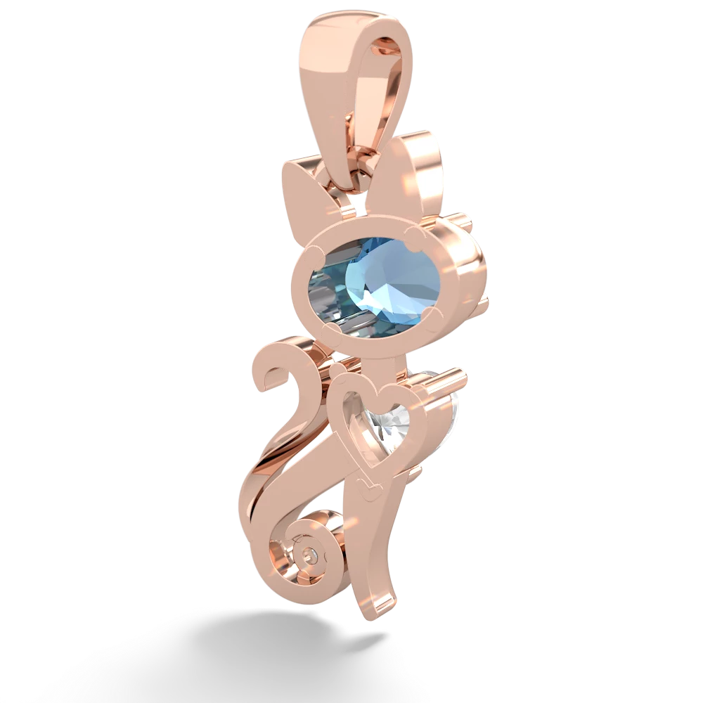 Blue Topaz Kitten 14K Rose Gold pendant P5780