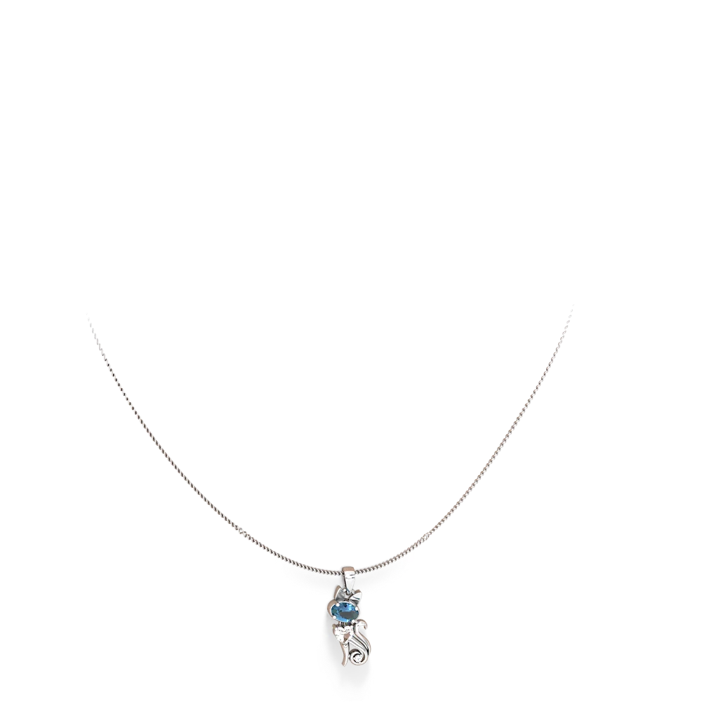 Blue Topaz Kitten 14K White Gold pendant P5780