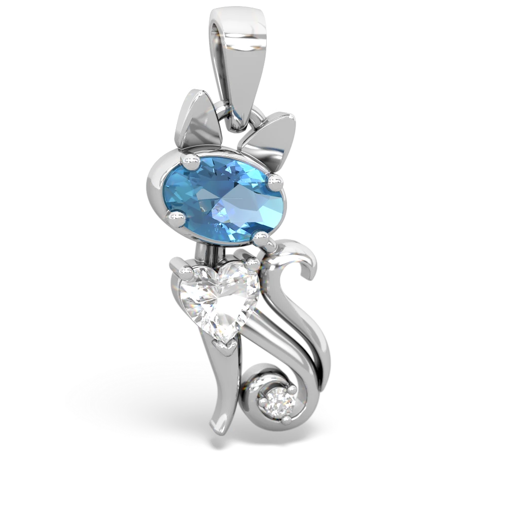 Blue Topaz Kitten 14K White Gold pendant P5780