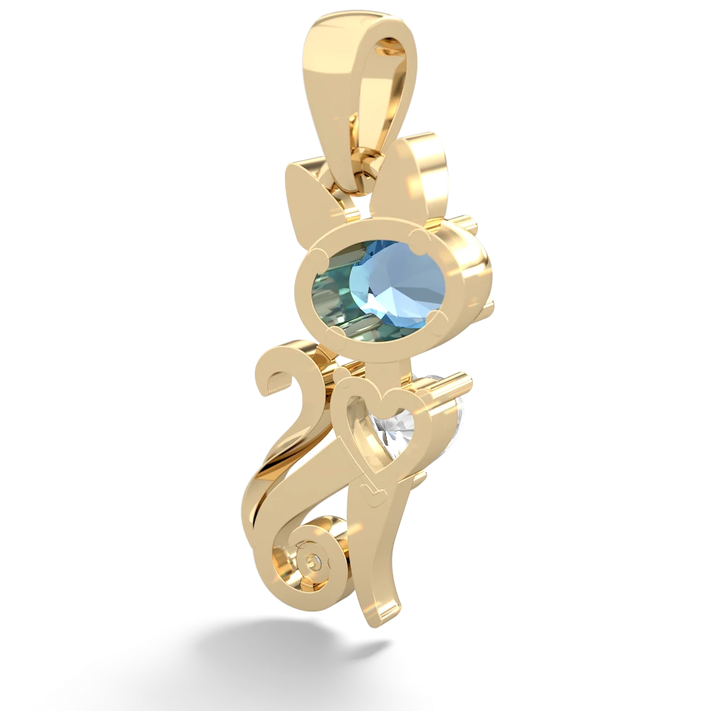 Blue Topaz Kitten 14K Yellow Gold pendant P5780