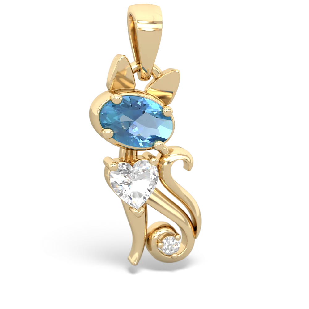 Blue Topaz Kitten 14K Yellow Gold pendant P5780