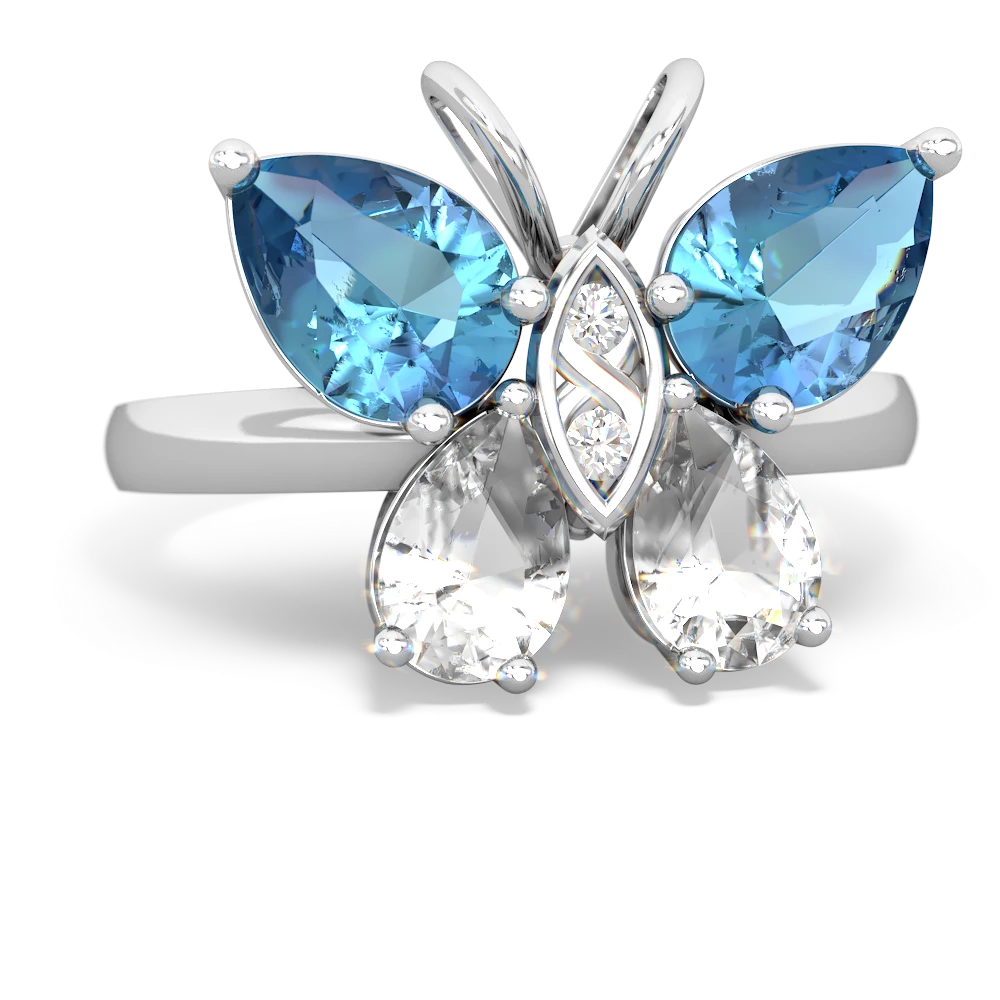 Blue Topaz Butterfly 14K White Gold ring R2215