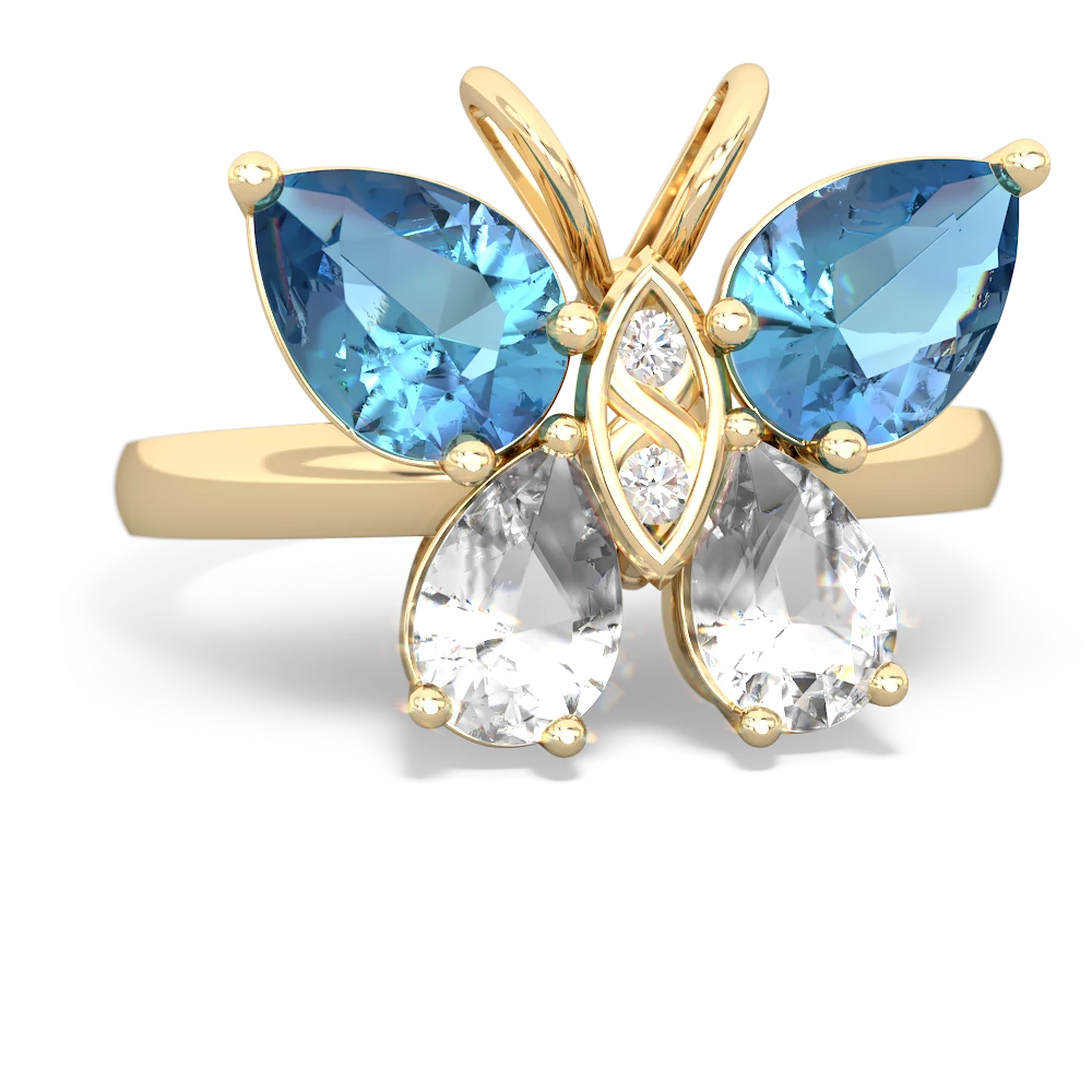 Blue Topaz Butterfly 14K Yellow Gold ring R2215