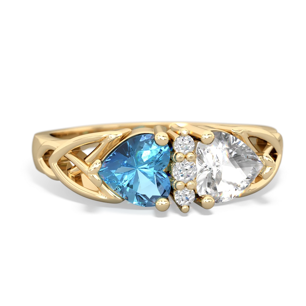 Blue Topaz Celtic Knot Double Heart 14K Yellow Gold ring R5040