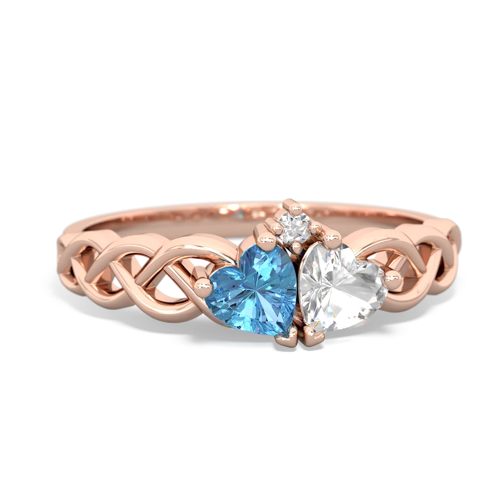 Blue Topaz Heart To Heart Braid 14K Rose Gold ring R5870