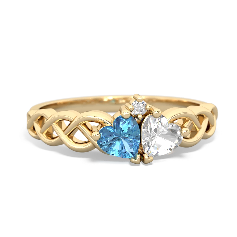 Blue Topaz Heart To Heart Braid 14K Yellow Gold ring R5870