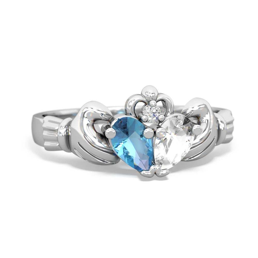 Blue Topaz 'Our Heart' Claddagh 14K White Gold ring R2388