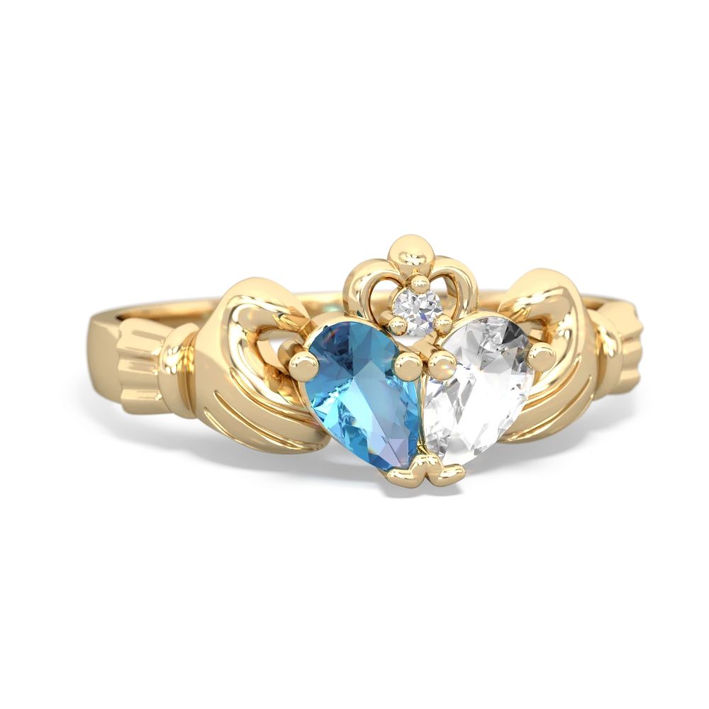 Blue Topaz 'Our Heart' Claddagh 14K Yellow Gold ring R2388