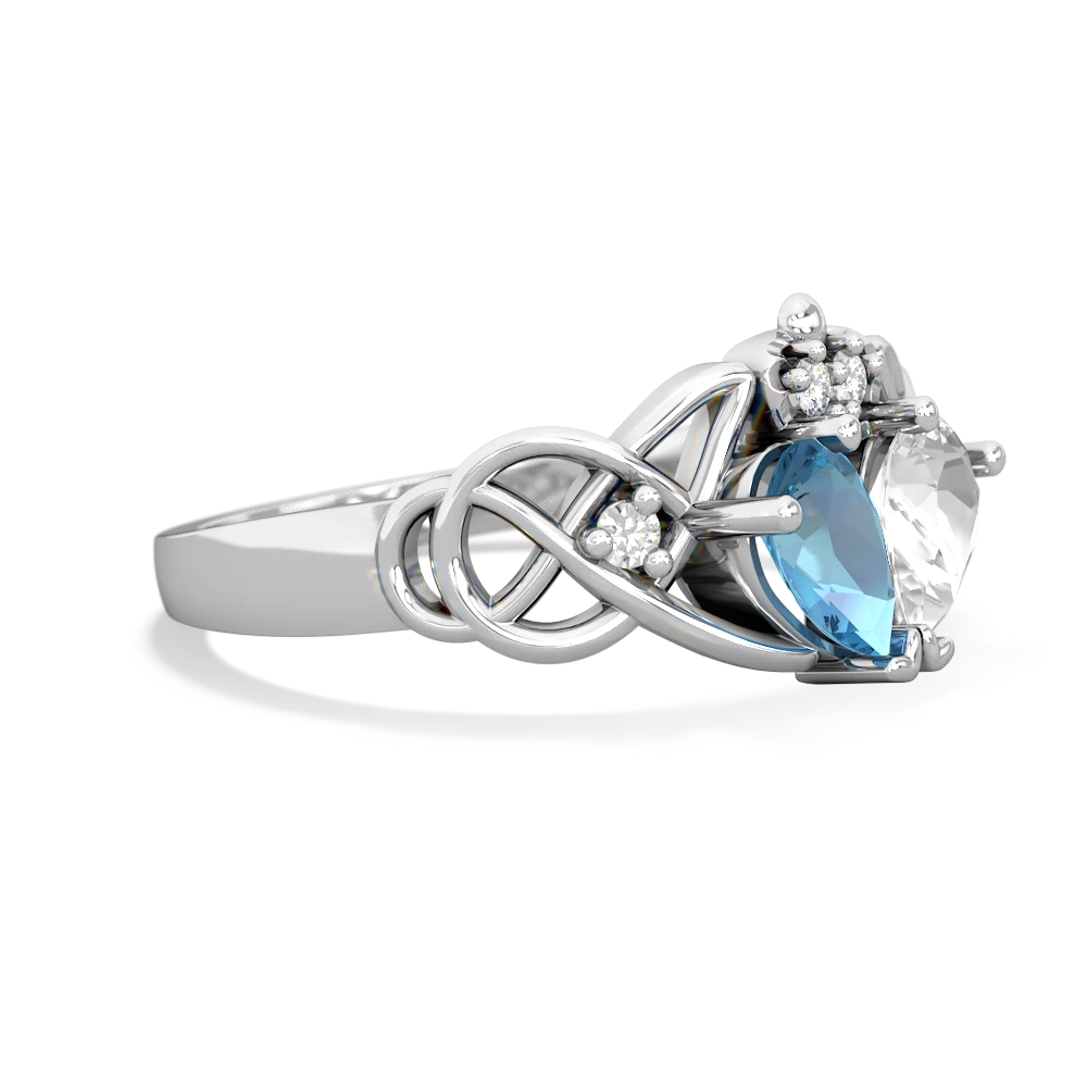 Blue Topaz 'One Heart' Celtic Knot Claddagh 14K White Gold ring R5322