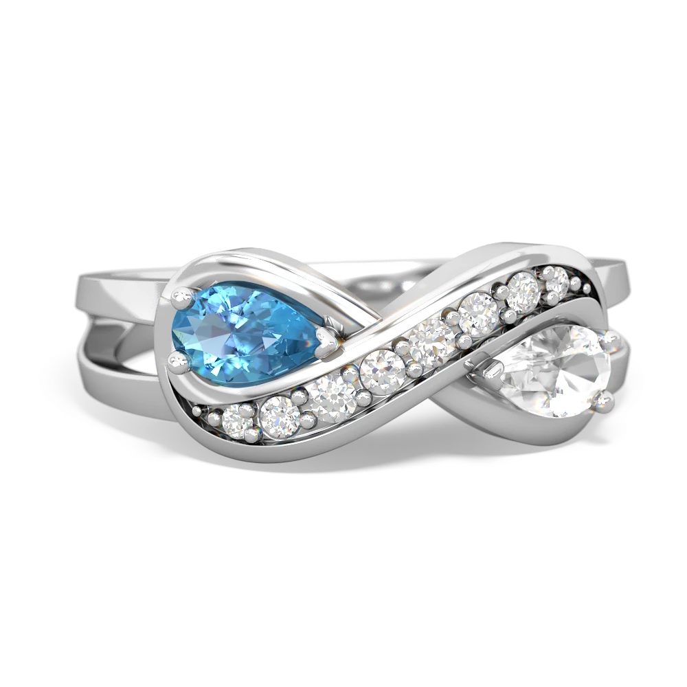 Blue Topaz Diamond Infinity 14K White Gold ring R5390