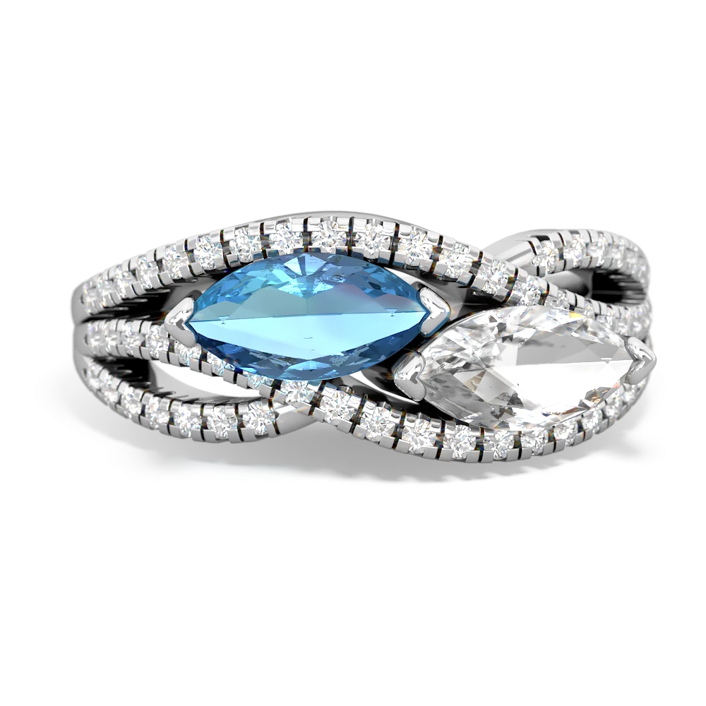 Blue Topaz Diamond Rivers 14K White Gold ring R3070