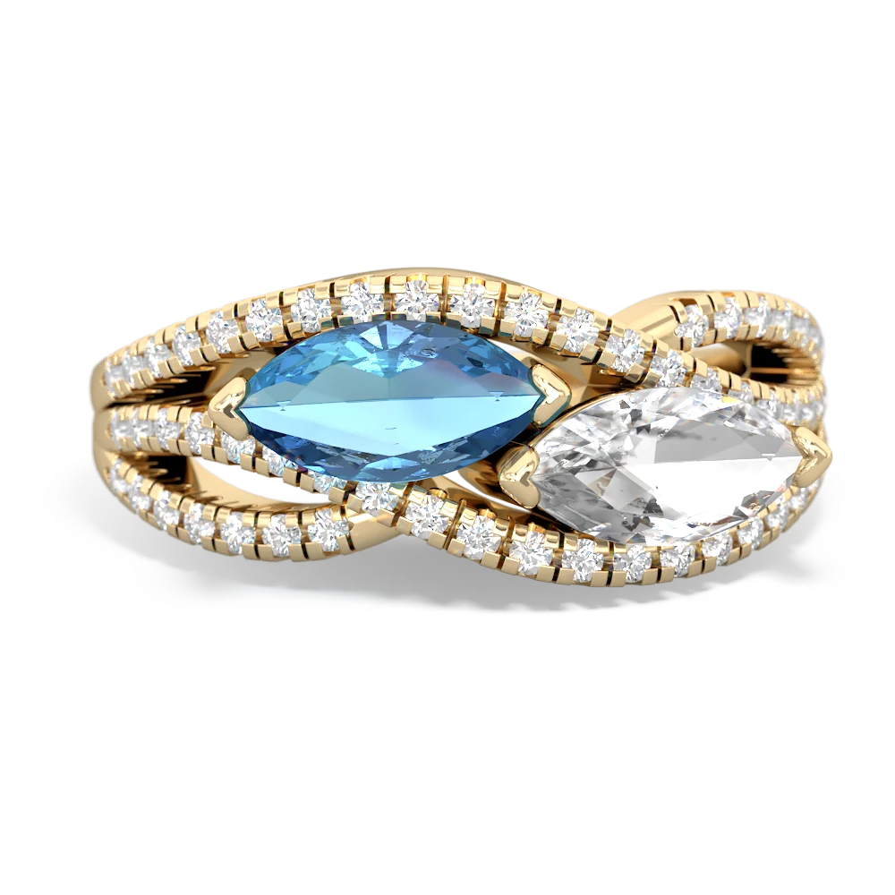 Blue Topaz Diamond Rivers 14K Yellow Gold ring R3070