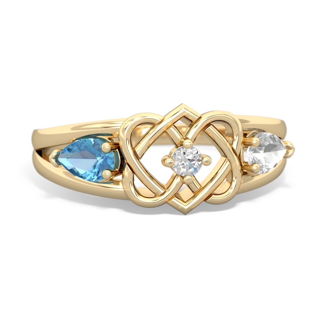 Blue Topaz Hearts Intertwined 14K Yellow Gold ring R5880