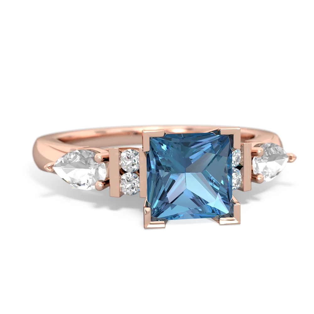 Blue Topaz 6Mm Princess Eternal Embrace Engagement 14K Rose Gold ring C2002