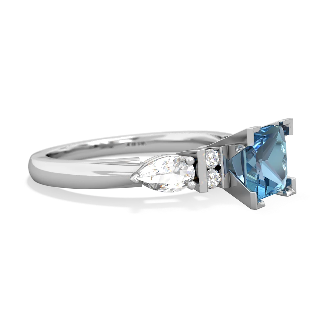 Blue Topaz 6Mm Princess Eternal Embrace Engagement 14K White Gold ring C2002