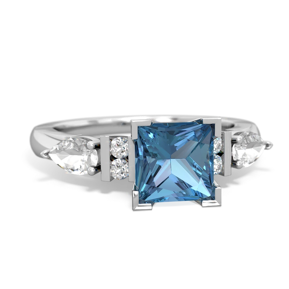 Blue Topaz 6Mm Princess Eternal Embrace Engagement 14K White Gold ring C2002