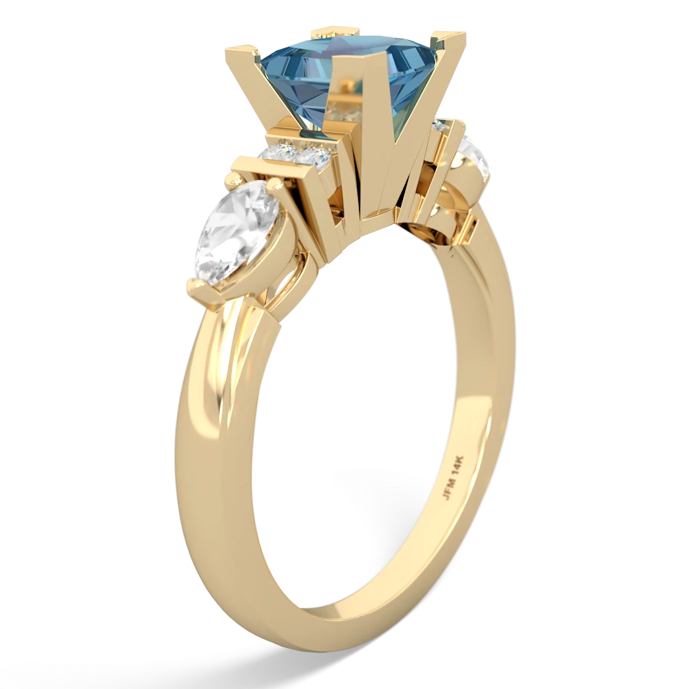 Blue Topaz 6Mm Princess Eternal Embrace Engagement 14K Yellow Gold ring C2002