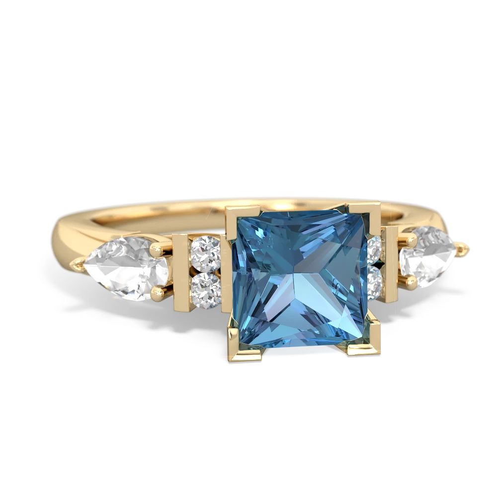 Blue Topaz 6Mm Princess Eternal Embrace Engagement 14K Yellow Gold ring C2002