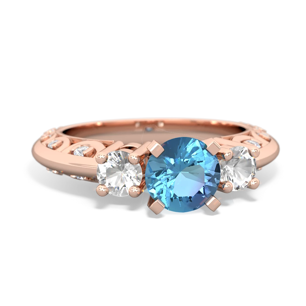 Blue Topaz Art Deco Eternal Embrace Engagement 14K Rose Gold ring C2003