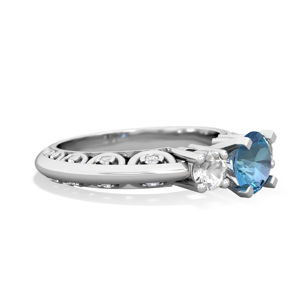 Blue Topaz Art Deco Eternal Embrace Engagement 14K White Gold ring C2003