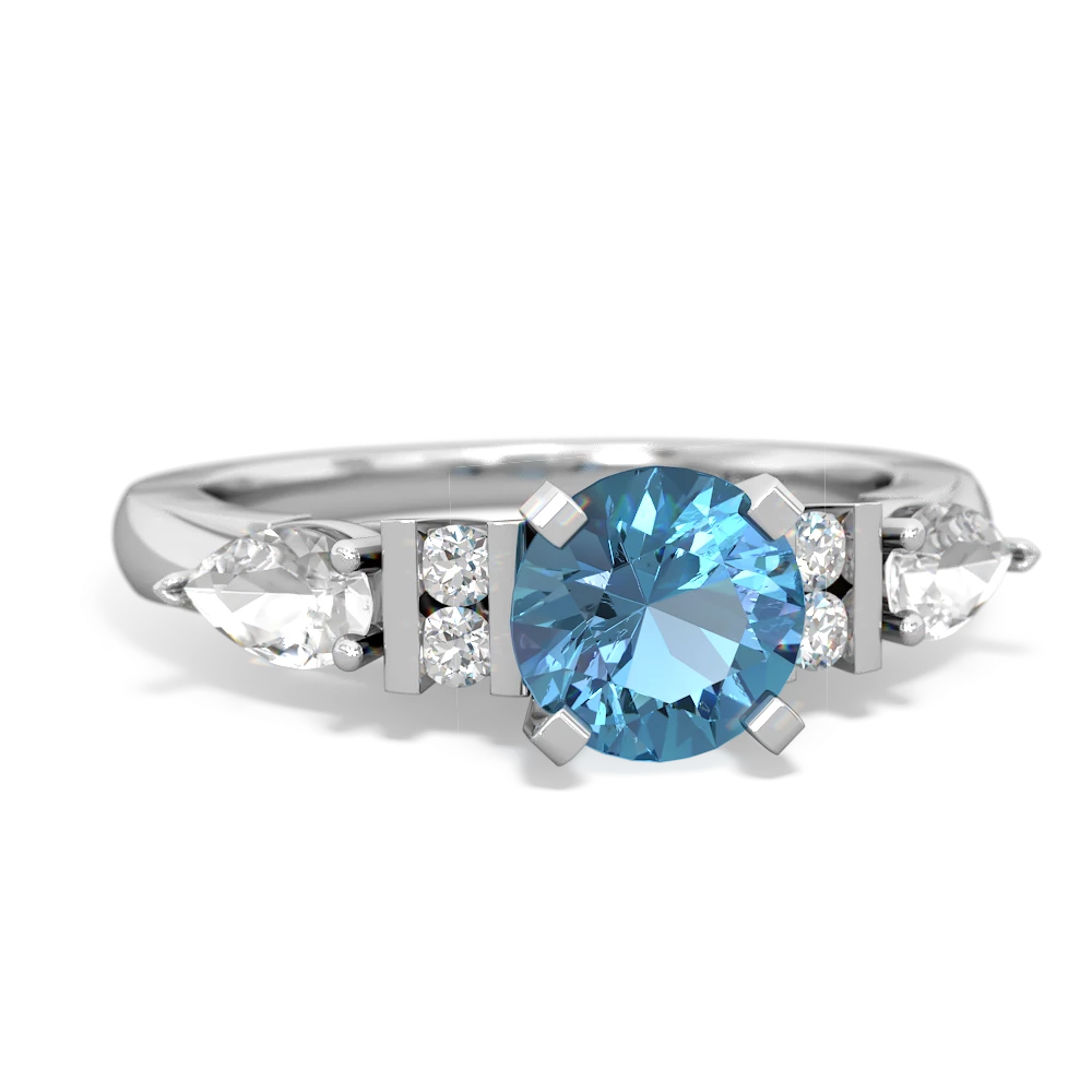 Blue Topaz 6Mm Round Eternal Embrace Engagement 14K White Gold ring R2005